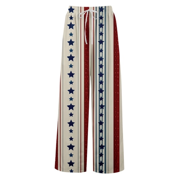 Womens 250th Anniversary Pajama United States USA Flag Print Elastic High Waist Pants Slit Baggy Wide Leg Casual Soft Pajama Bottoms, #01 Sky Blue, L