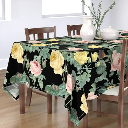 

Cotton Sateen Tablecloth 70 x 120 - Black Floral Victorian English Shabby Chic Cottage Print Custom Table Linens by Spoonflower