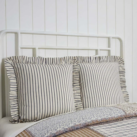 VHC Brands Kaila Vintage Farmhouse Bedroom Decor, Fabric Blue Stripe Euro Sham 26x26