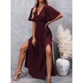 thumbnail image 5 of Red Violet V-Neck Butterfly Sleeve High Slit Maxi Dress For Women, 5 of 7