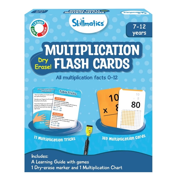 Skillmatics Multiplication Flash Cards, Dry Erase, Early Learning Flash Cards, Ages 7-12