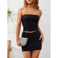 thumbnail image 3 of Musuos Women Summer 2PCS Outfits, Low-Cut Strapless Plain Color Crop Tops, Low Waist Super Short Hip Skirt, 3 of 10