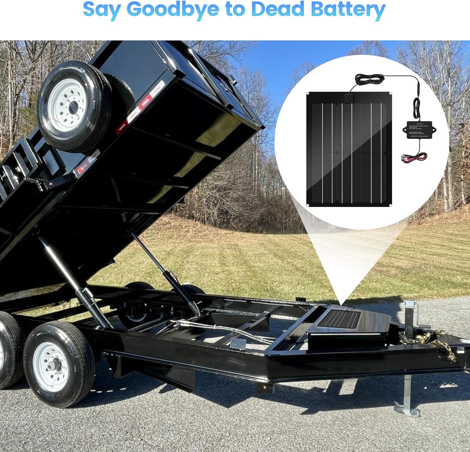 Solar Battery Charger Maintainer, Zuomeng 15W Solar Panel Kit for Dump Trailer Built-in Maintenance Pulse & Intelligent MPPT Charge Controller, Waterproof, Suitable for 12V Lead-Acid Battery