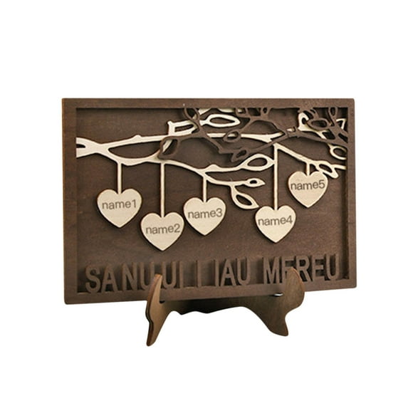 Wooden Name Sign, Personalized Custom Name Family Tree Wooden Decor Desktop Sign Wooden Decoration Sign Mom with Names Heart Shape