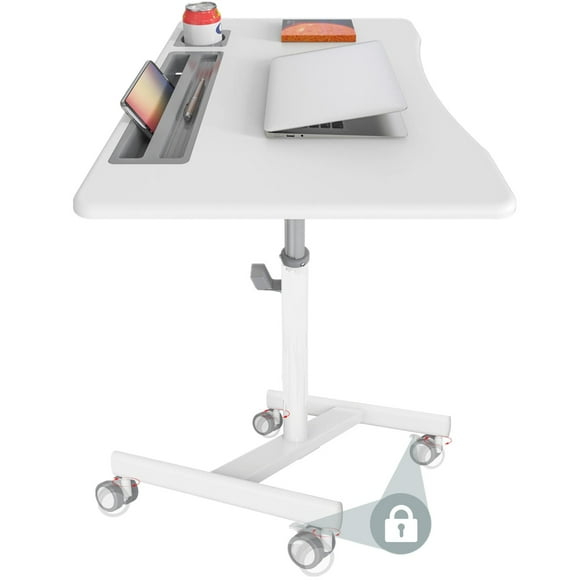 Mobile Height Adjustable Standing Desk, Rolling Computer Workstation Cart Laptop Sit Stand Desk with Lockable Wheels