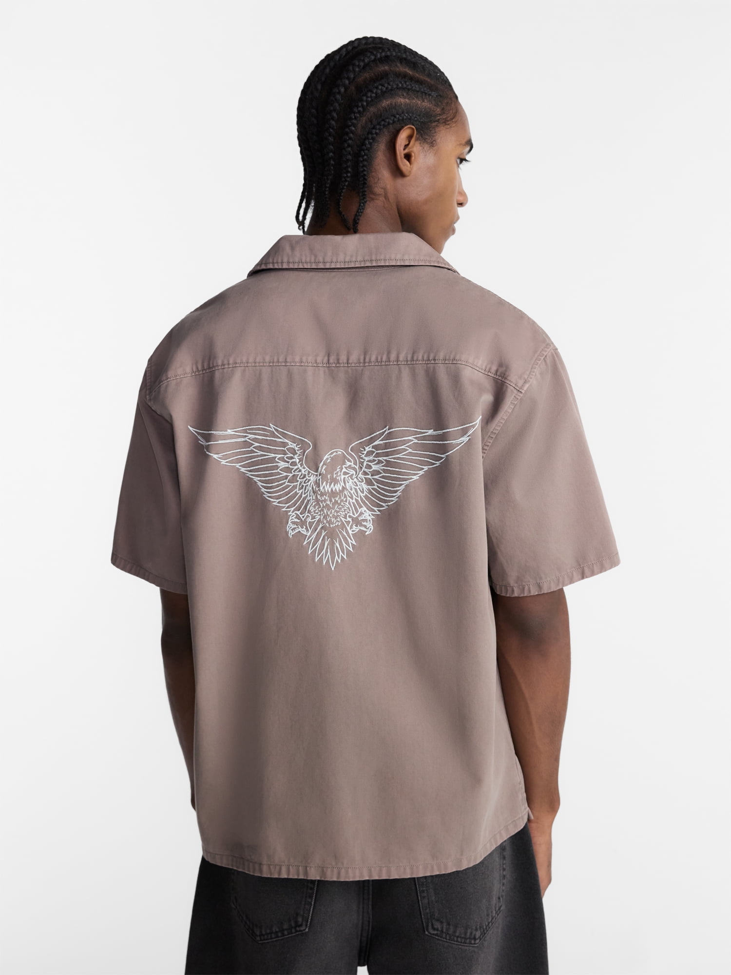 No Boundaries Boxy Fit Emboridered Mechanic Shirt, Men's XS-5XL