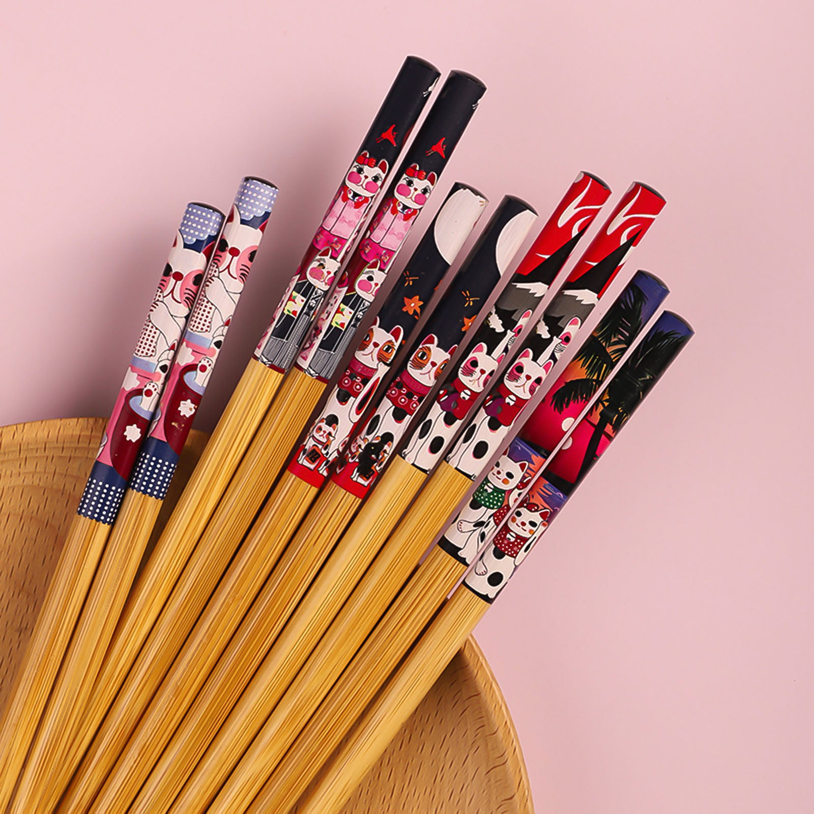 Gift Set dishwasher Safe Set of 5 Bamboo Chopsticks Reusable Natural & Organic 