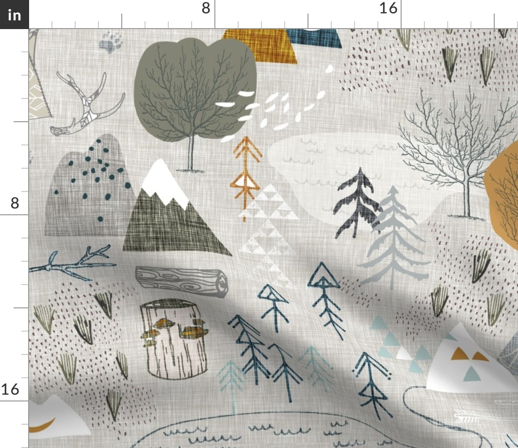 Mountains fabric woodland nursery fabric tribal fabric mountains fabric tribal quilting fabric bear fabric baby fabric woodland bedding