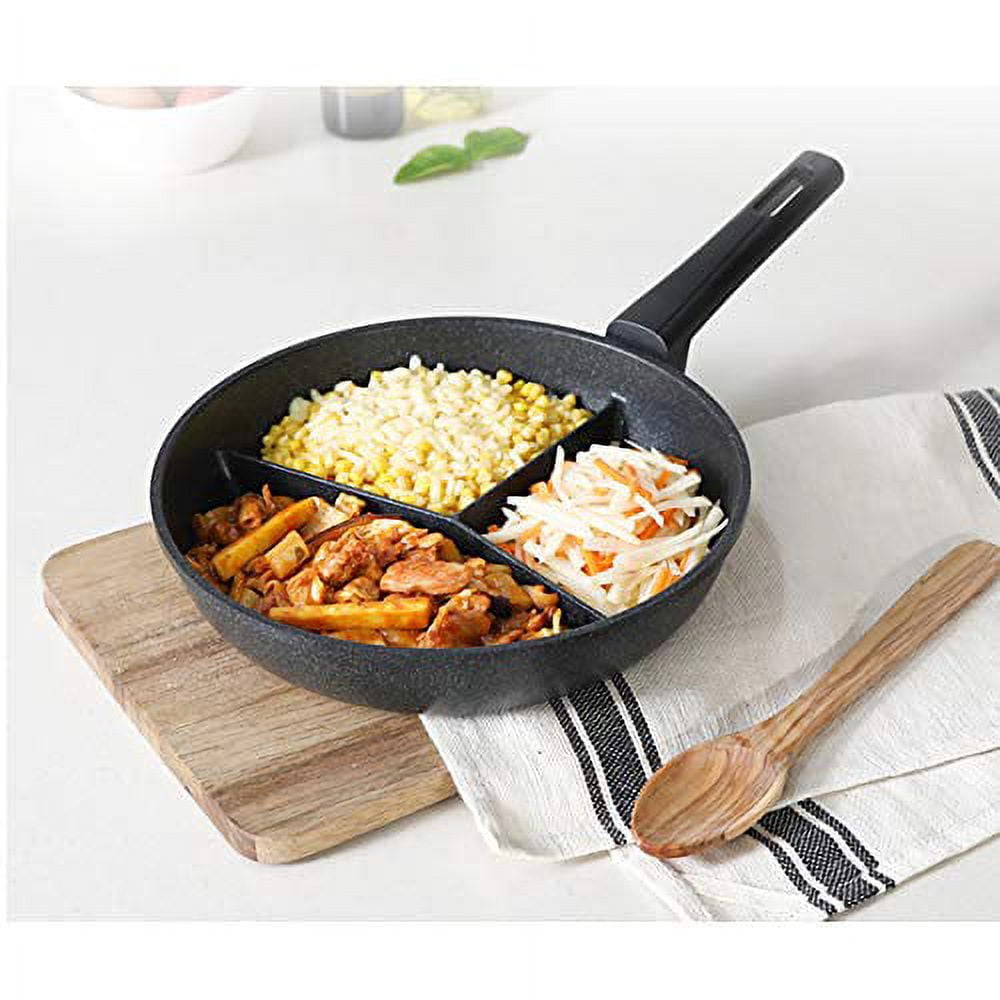Kitchen Flower Cookin Multi 3 Divider Non Stick Coating Frying Pan 28cm