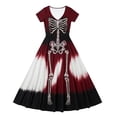 thumbnail image 5 of Ovbmpzd Bone Print Halloween Dresses for Women Plus Size Maxi Red Plus Size A-Line Dresses Short Sleeve V Neck Flowy Dresses,XXXXXL, 5 of 5