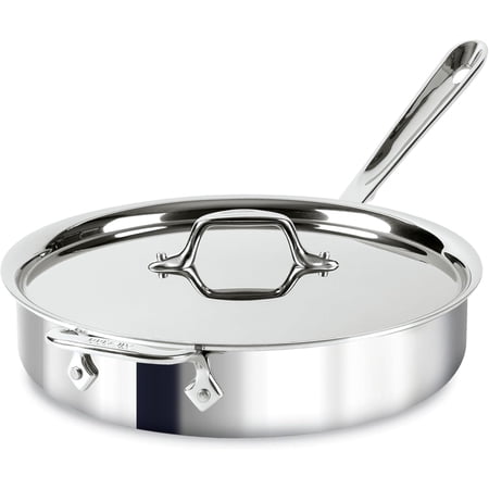3-Ply Stainless Steel Sauté Pan with Lid & Handle 3 Quart, Induction, Oven Broiler Safe 600F, Multi-Cooktop, Deep Frying Pan, Everyday Pan, Skillet, Pots and Pans, Cookware, Kitchen Silver