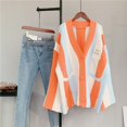 thumbnail image 3 of SRZYMJ Women's Color Block V-Neck Pullover Sweater with Long Sleeves and Button Pocket Detail, 3 of 3