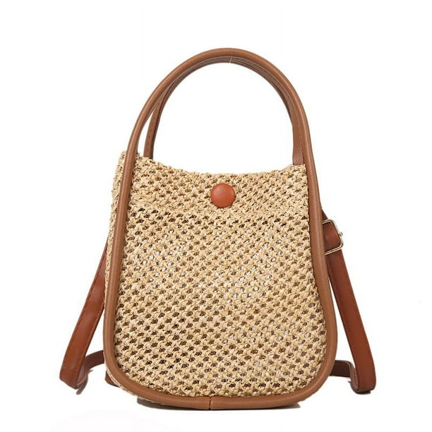 Zhuge Bolso de hombro tejido para mujer, bolso de mano tejido, bolso de mano tejido elegante para playa de verano, bolsos de hombro de 6,69 x 3,93 x 6,69 pulgadas (marrón)