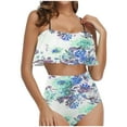 thumbnail image 2 of Odbmxy Two Piece Swimsuit for Women Peplum Camisole Women's Bathing Suits High Waist Floral Holiday Bralette Swimwear,Blue L, 2 of 5