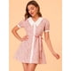 thumbnail image 3 of Vestido Floral Para Mujer, Con Cuello En Punta, Abotonado, Vestidos Con Cinturón Rosa M, 3 of 6