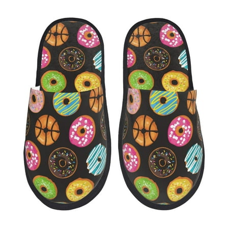 

House Slippers for Women and Men Colourful Donut Print Comfy Fuzzy Bedroom Slippers Furry Home Shoes for Indoor Outdoor