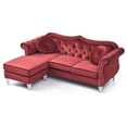 thumbnail image 3 of Hollywood 81 in. Burgundy Velvet Chesterfield Sectional Sofa with 2-Throw Pillow-Color:Burgundy,Material:Velvet, 3 of 5