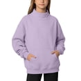 thumbnail image 3 of GobdXE Solid Girls Neck Long Sleeve Sweatshirt Kids Front Kangaroo Pocket Loose Casual Pullover Fashion Daily Top, 3 of 8