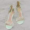 thumbnail image 3 of FSJ Women Bridal Round Open Toe Sandals Pearl Wedding Wedges Heel Buckle Ankle Strap Comfortable Evening Pump Shoes Size 7 Green, 3 of 4