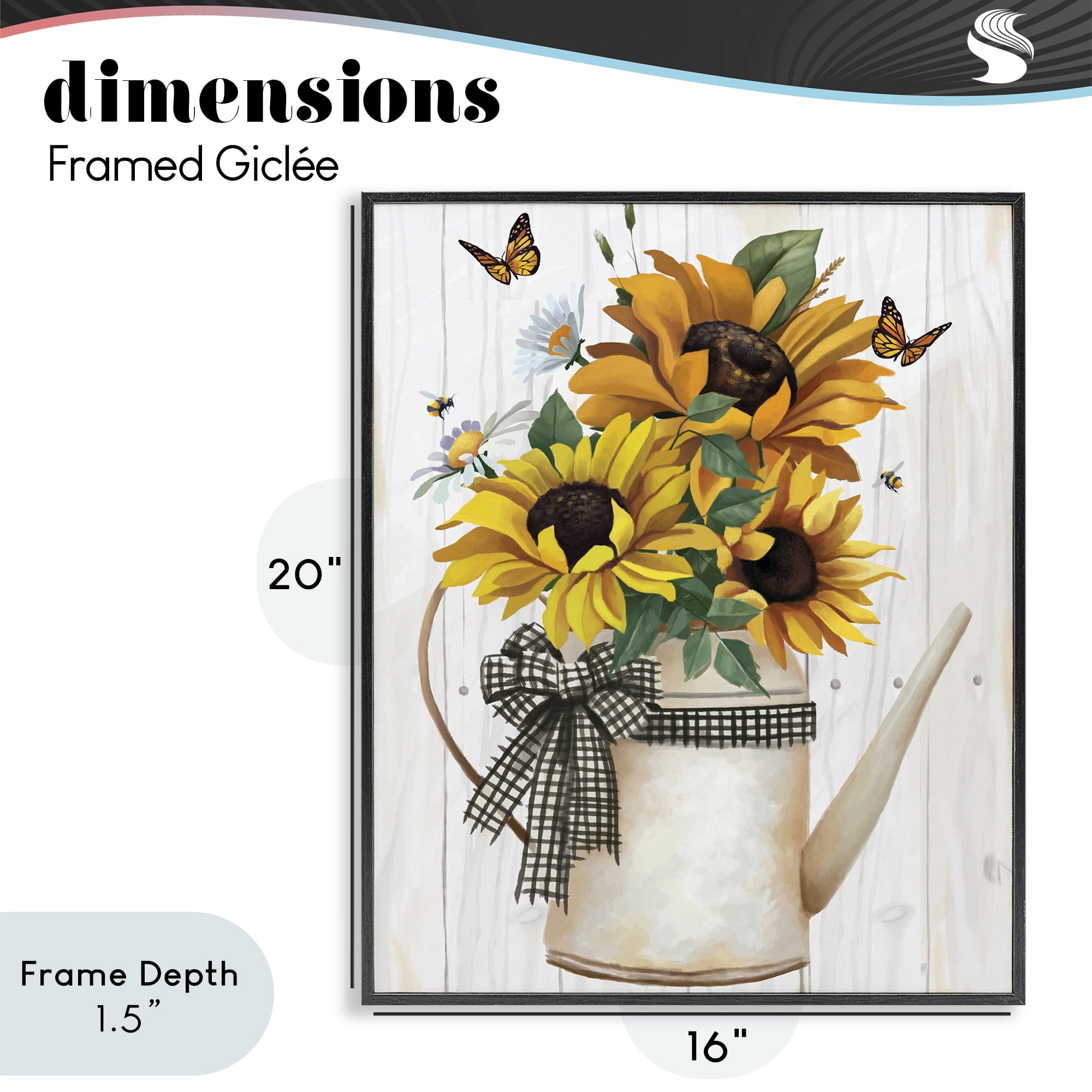 Stupell Industries Sunflower Trio in Watering Can Black Framed Giclee Art, design by Lucca Sheppard