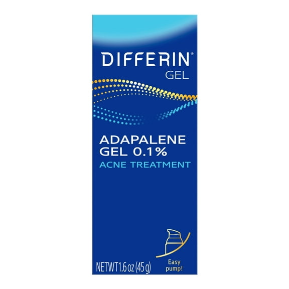 Differin Acne Treatment Gel, Retinoid Treatment for Face with 0.1% Adapalene, Gentle Skin Care for Acne Prone Sensitive Skin, 1.6 OZ