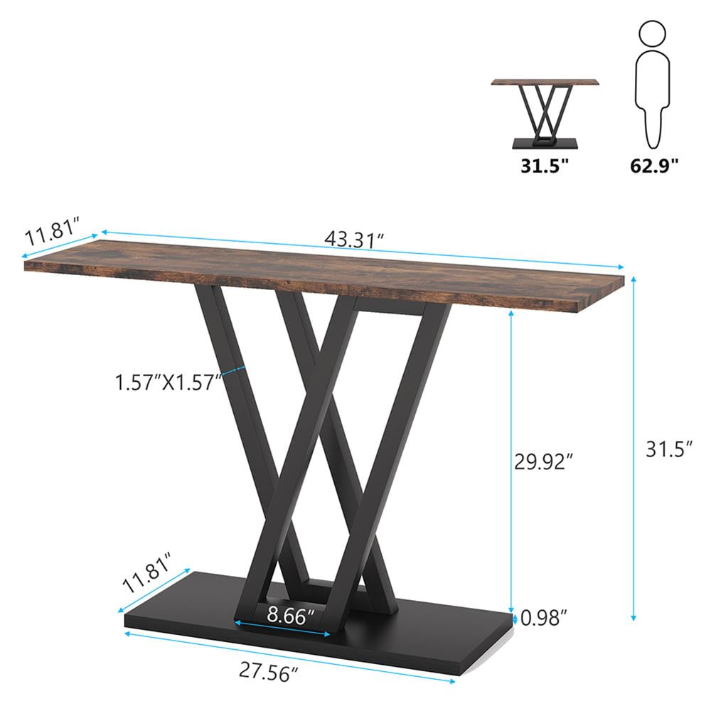Topcobe 43 Inch Console Table, Industrial Entryway Hallway Table, Modern Furniture for Indoor, Brown