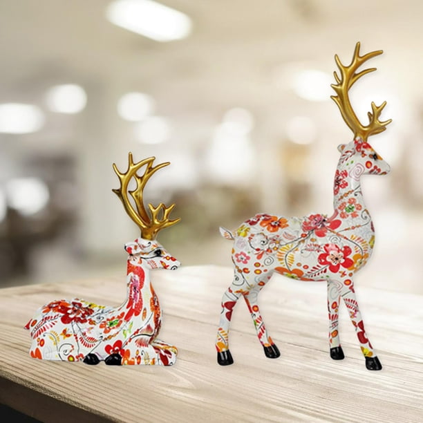 2 Piezas de Resina Accesorios de Decoración pa Cornamenta Nórdica Ornamento Del pequeña Estatuils Escultura pa rojo perfecl Estatuas de ciervos