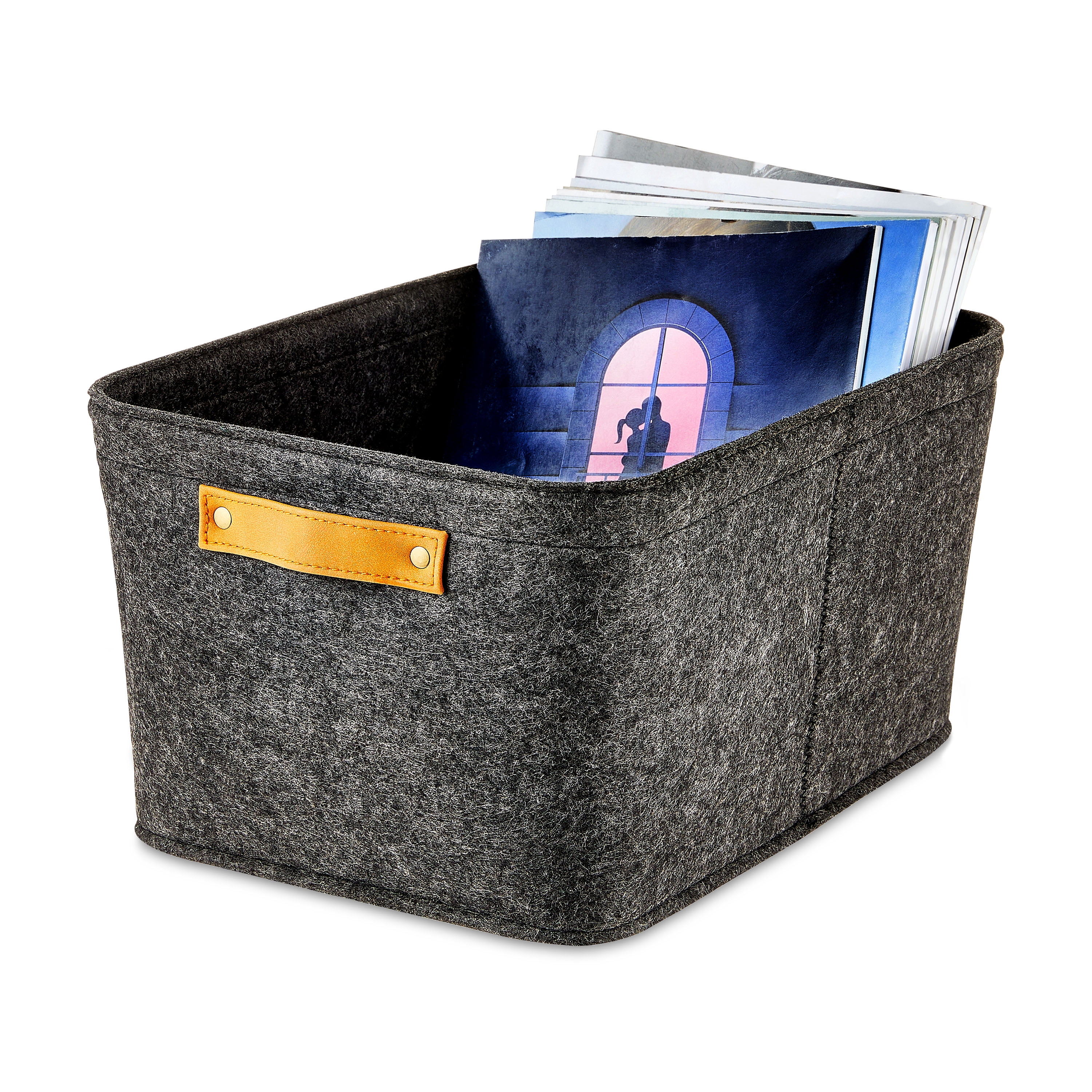 Mainstays Medium Felt Decorative Storage Basket, Dark Heather Grey, Set of 2