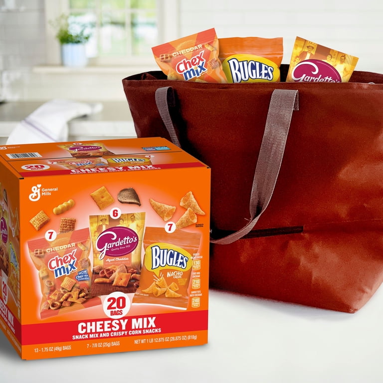 Cheesy Mix Variety Pack Snacks, Chex Mix, Bugles, Gardetto's, 20