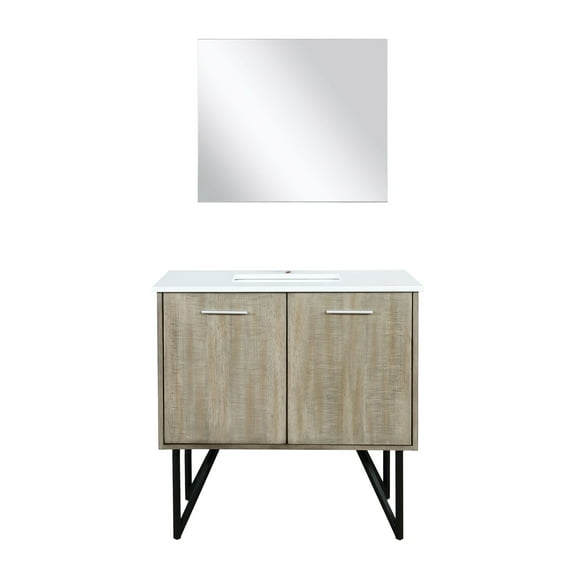 Fairfield 36 in W x 20 in D Rustic Acacia Single Bath Vanity, White Quartz Top and 28 in Mirror