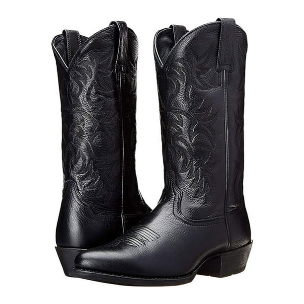 Jumpingount Botas de vaquero occidentales negras que se mantienen cálidas y elegantes, cómodas y fáciles de usar, tacón alto, punta en punta Calzado negro