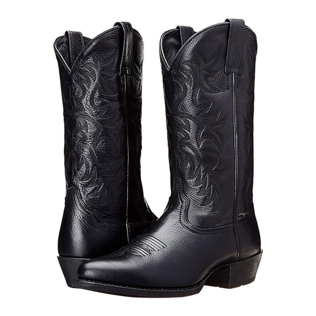 Jumpingount Botas de vaquero occidentales negras que se mantienen cálidas y elegantes, cómodas y fáciles de usar, tacón alto, punta en punta Calzado TYPE2