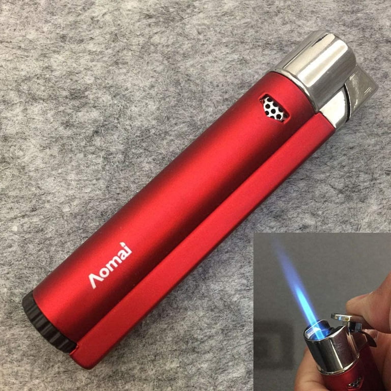 refillable gas cigarette lighter Piioket Metal Jet Flame Lighter Windproof Refillable Butane Gas Cigar  Cigarette Lighter - Red