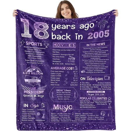 18th Birthday Decorations for Girls Big Sister Gifts for Little Girls Gifts for 18 Year Old Girl Boy Teen Girls Gifts Ideas for Daughter Sons Sister Soft Throw Blanket Back in 2005 – Purple