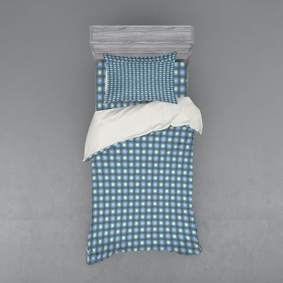 Ambesonne Abstract Bedding Set 3 Pcs, Vintage Optical Illusion, Twin, Azure Blue and Cadet Blue