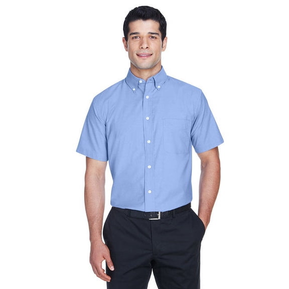 The Harriton Mens Short Sleeve Oxford Shirt with Stain-Release - LIGHT BLUE - L