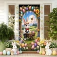 thumbnail image 6 of AZXY 35x71 Inch Easter Bunny Door Cover, Bunny with Egg Cart in Floral Frame Door Banner, Spring Farmhouse Porch Wall Hanging Decor for Easter Party, 6 of 6