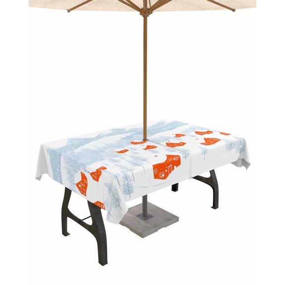 Boanket Outdoor Tablecloth with Umbrella Hole for Patio/Picnic/Party/Camping, Orange Christmas Waterproof Table Cloth Rectangle Table Cover Washable, Watercolor Blue White Snowflake (54"x 80")