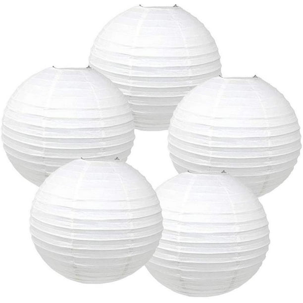 16" White Paper Lanterns (Set of 5, White, 16inch) Round Chinese