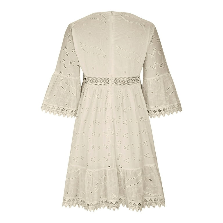 Usmixi Womens Dresses Wedding Guest Elegant Lace Trim Empire