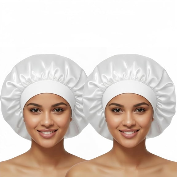 TELOLY 2 Pack White Silk Bonnet for Sleeping Women Satin Hair Bonnet for Sleeping Curly Hair Men Large Silk Night Cap White Bonnet Satin Sleep Bonnets