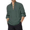 thumbnail image 2 of Men's Long Sleeve Stand Collar Cotton Henley Shirt Hippie Casual Beach Wear for Spring Fall Bohemian Style,Army Green,L, 2 of 8