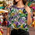 thumbnail image 6 of successthop Mardi Gras T Shirts for Women Mask Print Crewneck Tops Lightweight 3/4 Sleeve Shirts Festival Outfits M, 6 of 9