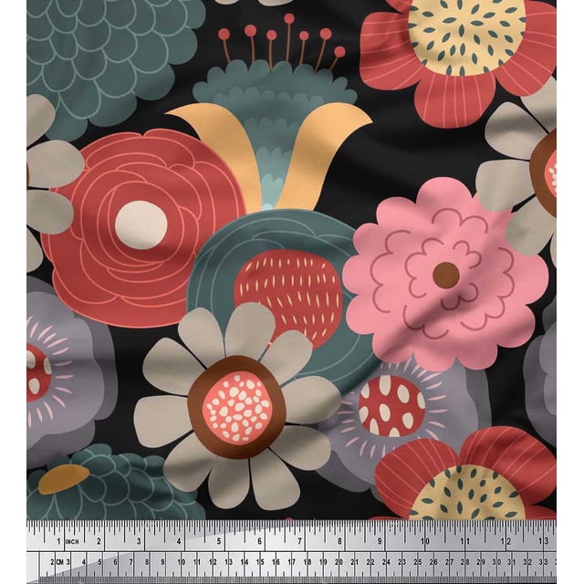 Soimoi Poly Georgette Fabric Flower Artistic Printed Fabric 1 Yard 52 Inch Wide