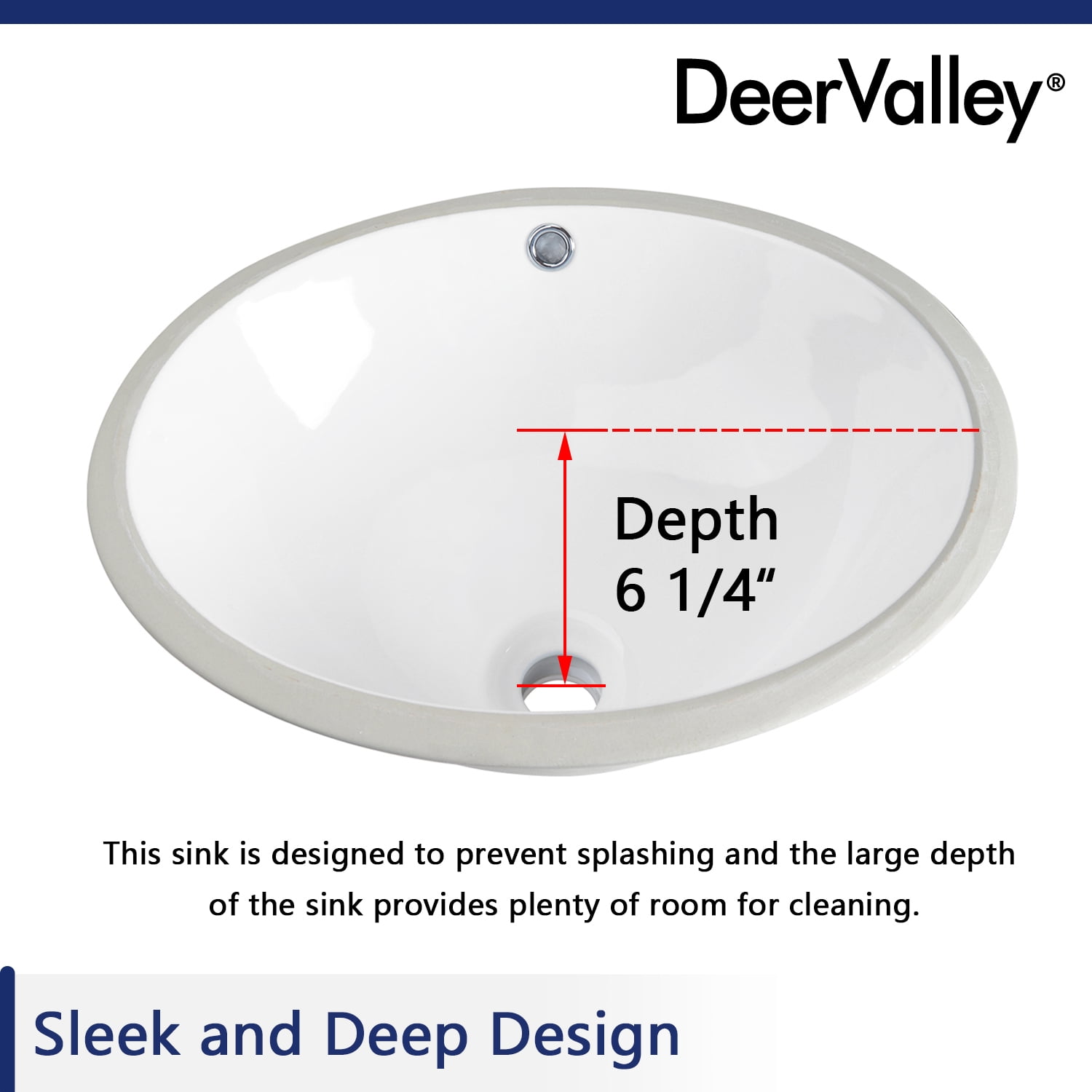 DeerValley DV-1U301 Oval White Ceramic Undermount Bathroom Sink with Overflow Hole (16.5" L x 13.39" W)