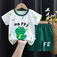 thumbnail image 2 of XUELUO Baby Boys Casual Outfit Sets Summer Striped Dinosaur Print Crew Neck Short Sleeve T Shirt Tops And Shorts 2 Piece Outwear,Green,3-6 Months, 2 of 7
