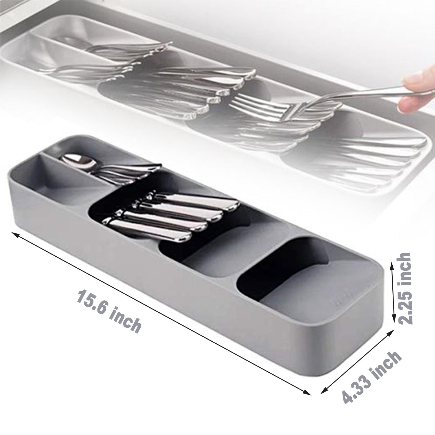Musement Drawer Cutlery Organizer Tray Kitchen Storage Holder Rack for Cutlery Silverware - Gray, Multi-Purpose Kitchen Storage and Organization Solution