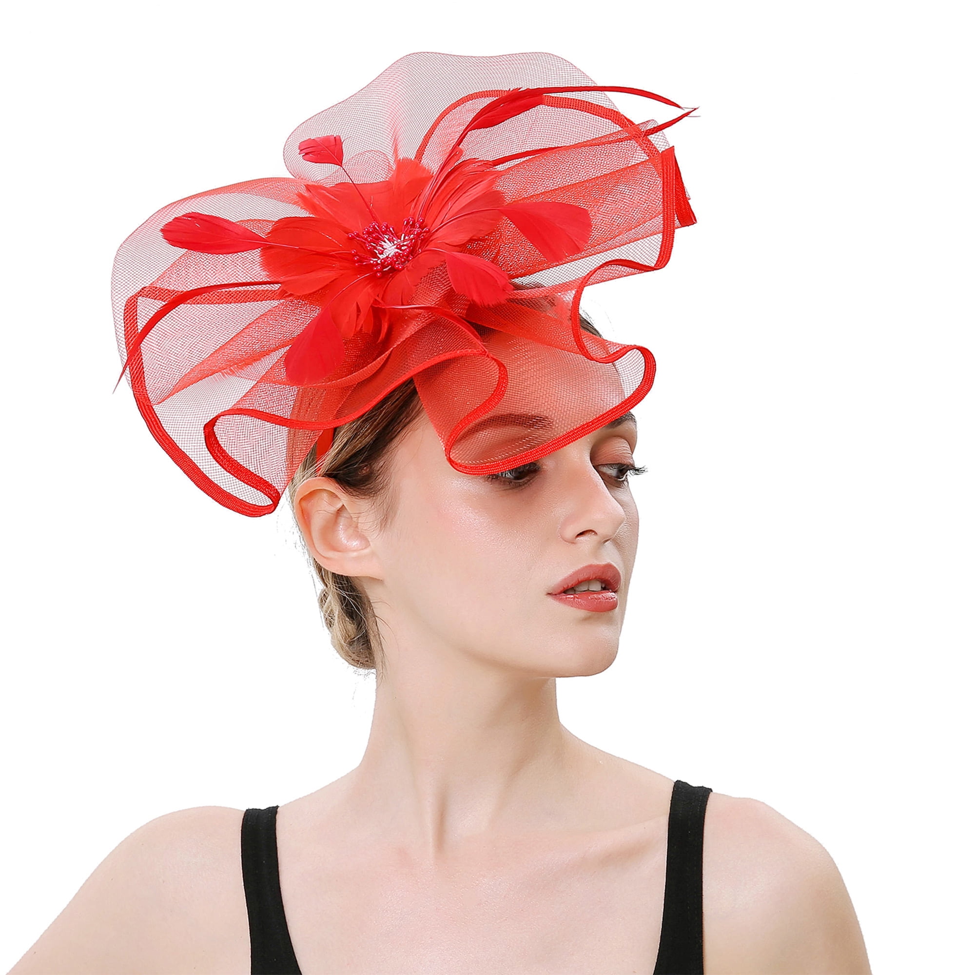 Women Fascinators Hat Hair Clip Headband Feather Flowers Wedding Headwear Decor