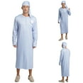 thumbnail image 5 of Kaerm Mens Nightwear Striped Sleep Robe with Hat Long Sleeve Long Robe Arabian Muslim Pajamas Set Type A M, 5 of 6