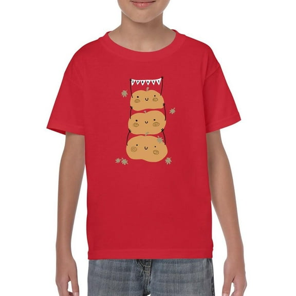 Funny Cute Pumpkin Stack T-Shirt Juniors -Image by Shutterstock, Small